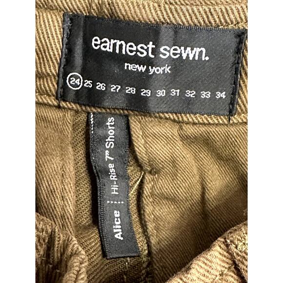 Earnest Sewn Distressed Shorts Mid Length High Rise Twill Denim Brown W 24 NWT - Picture 9 of 10